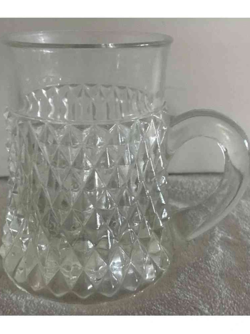 Clear Diamond-Pattern Glass Mug with Handle